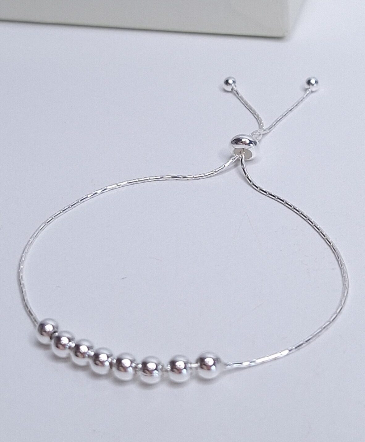 Pulseira 10 esferas lisas 4mm regulável shambala Prata 925