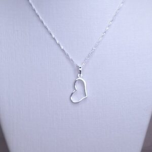 Colar Pingente Coração 20mm corrente Singapura 1mm Prata 925