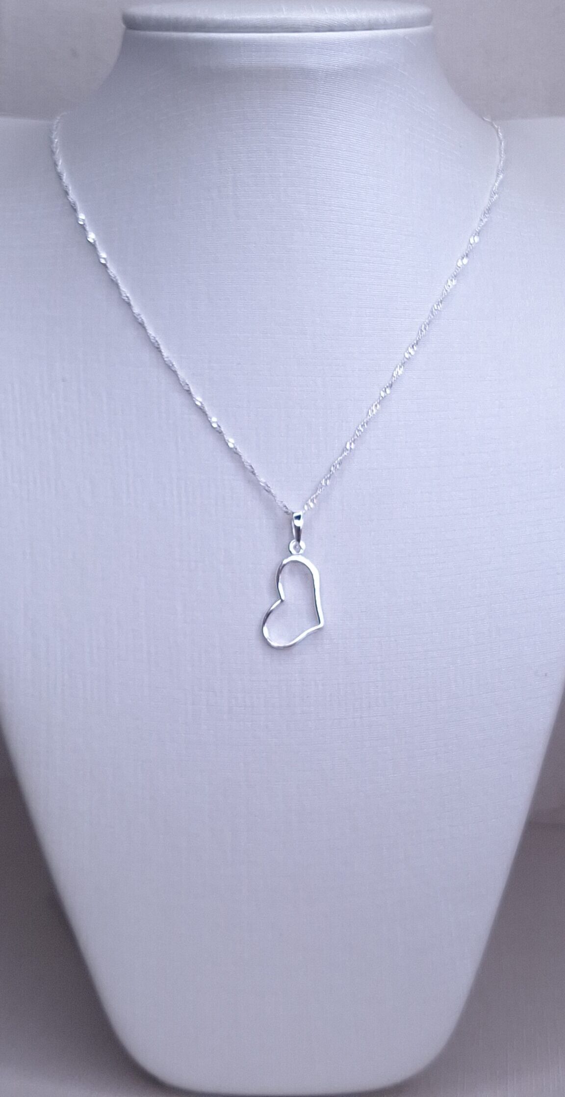 Colar Pingente Coração 20mm corrente Singapura 1mm Prata 925