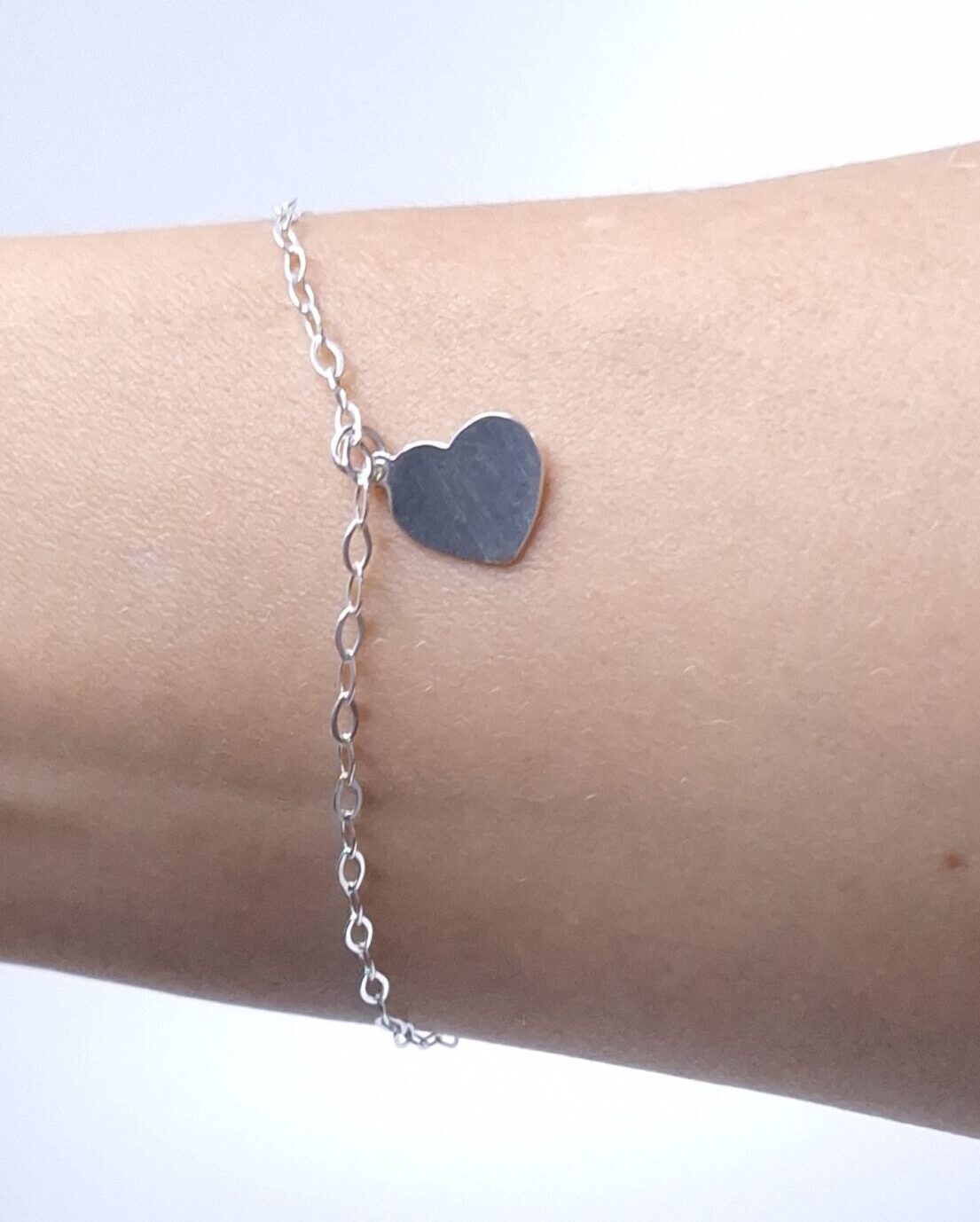 Pulseira pingente coração liso (gravável) 19cm Prata 925