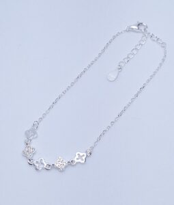 Pulseira 5 Trevos 5mm cravejados 17cm + extensor de 3cm Prata 925