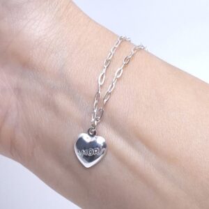 Pulseira pingente coração AMOR 20cm Prata 925