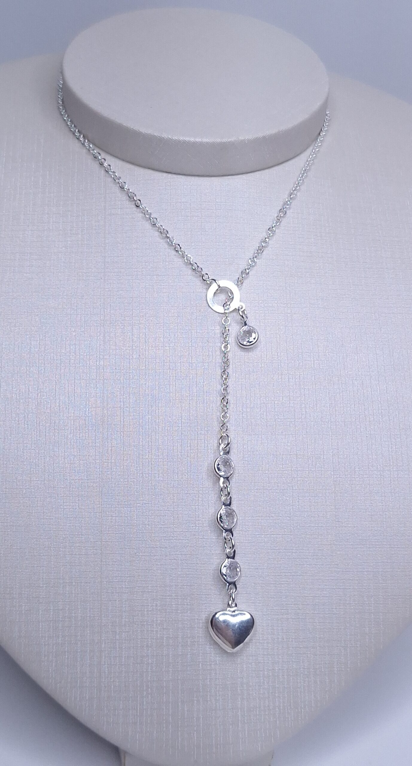 Colar gravata ponto de luz e coração Prata 925