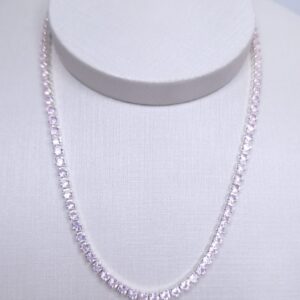 Colar Riviera rosa bebê zircônia 3mm 40cm folheada Prata 925