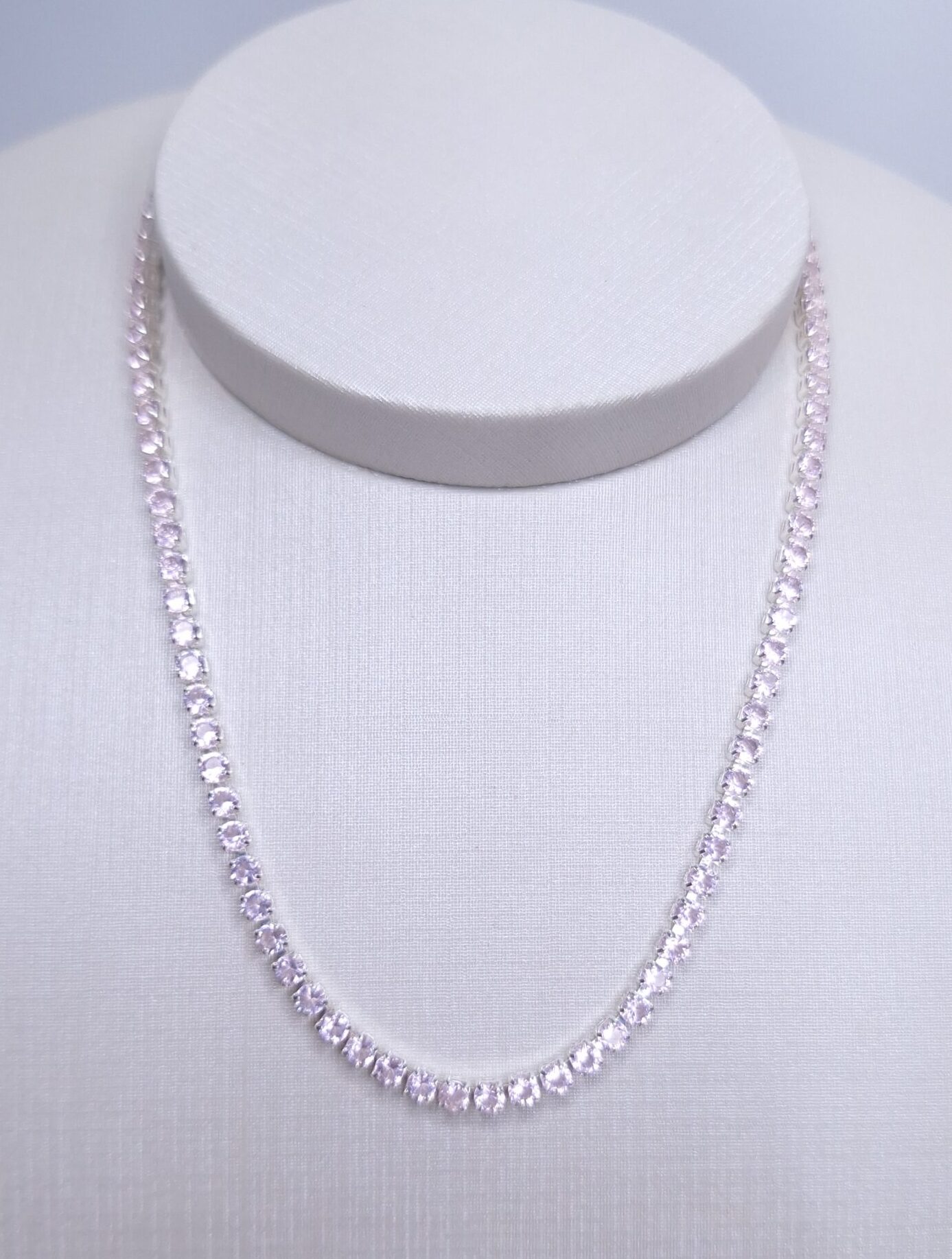 Colar Riviera rosa bebê zircônia 3mm 40cm folheada Prata 925