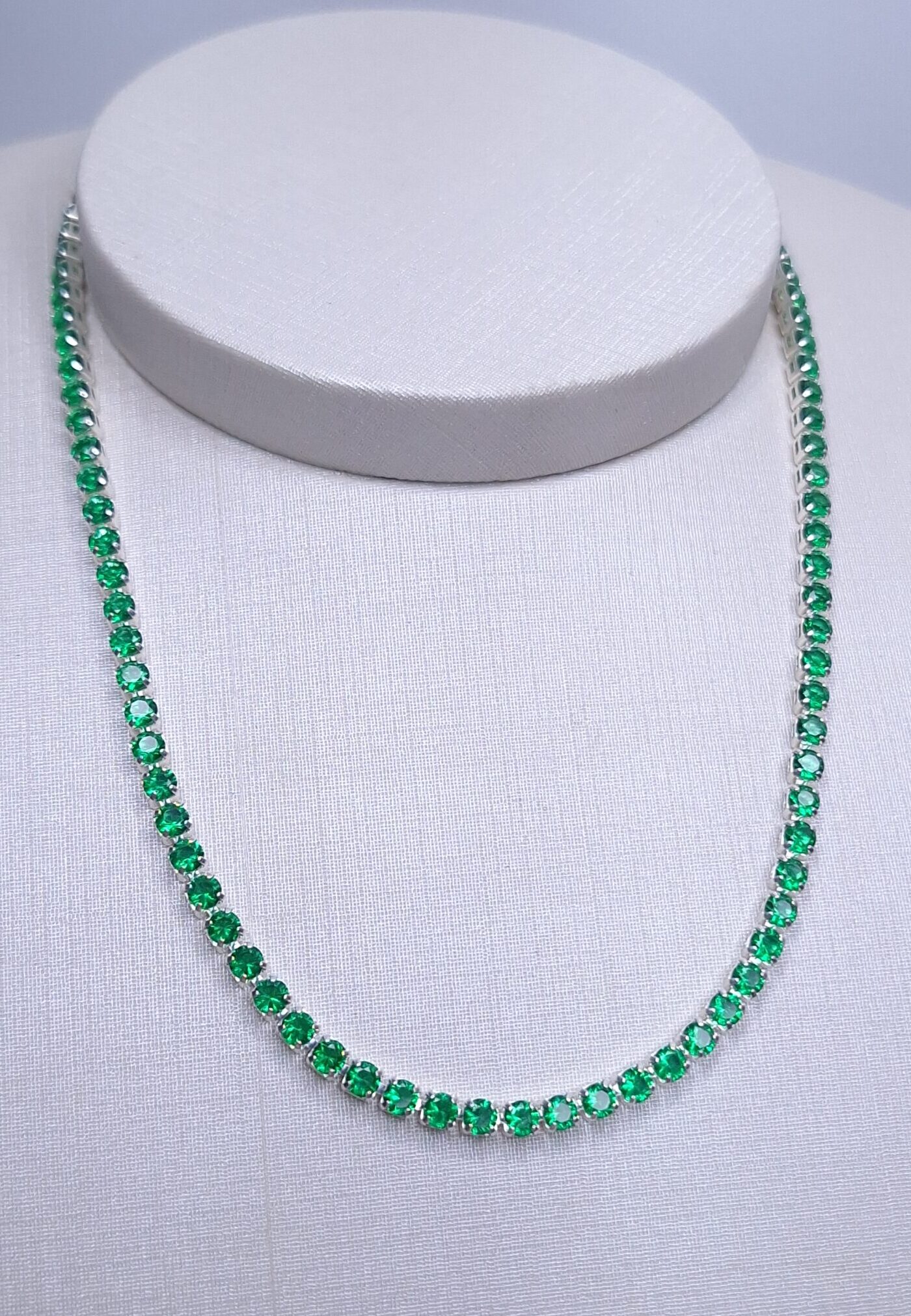 Colar Riviera Verde esmeralda zircônia 3mm 40cm folheada Prata 925