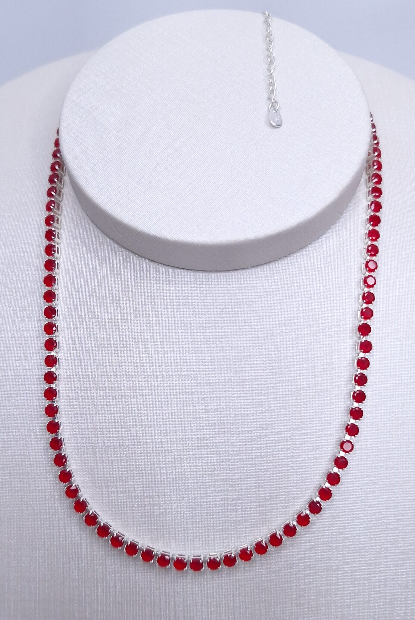 Colar Riviera Vermelho Rubi zircônia 3mm 40cm folheada Prata 925