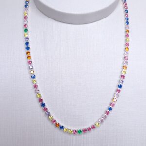 Colar Riviera multicolor zircônia 3mm 40cm folheada Prata 925