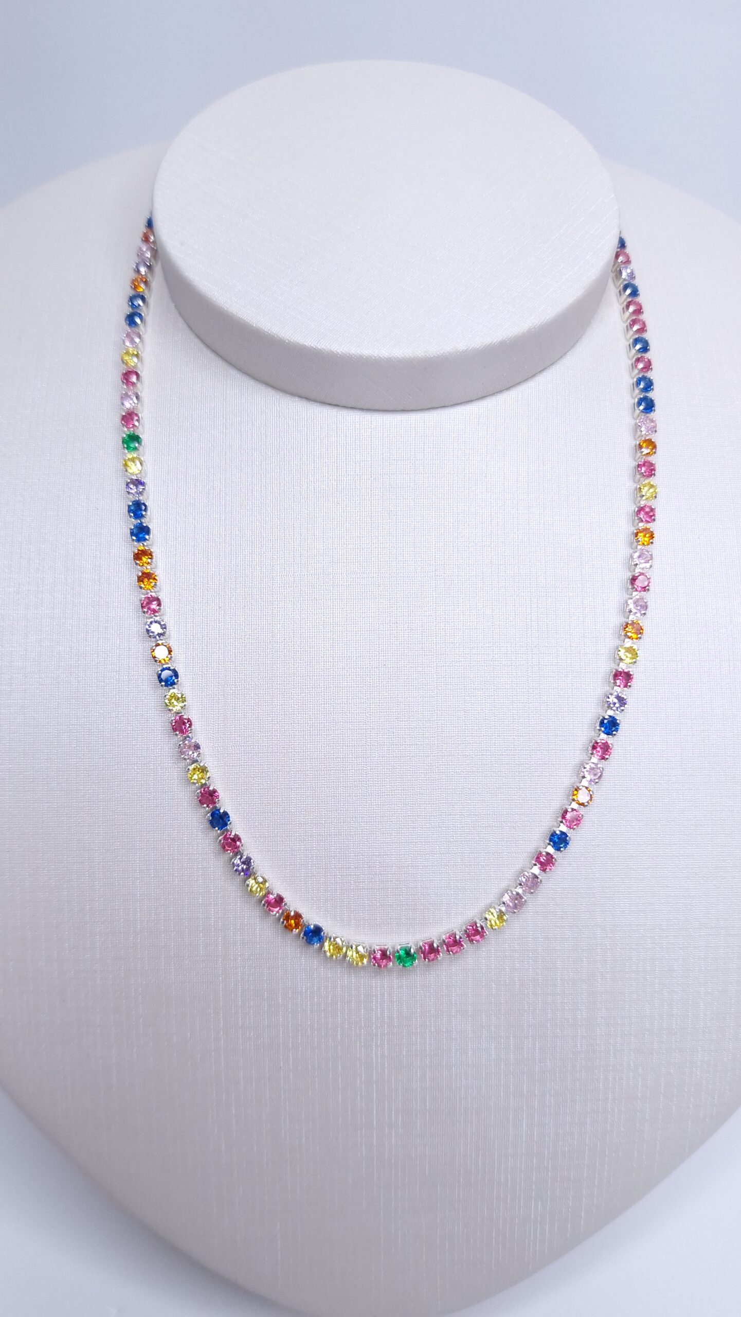 Colar Riviera multicolor zircônia 3mm 40cm folheada Prata 925