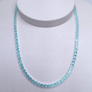 Colar Riviera Azul turquesa zircônia 3mm 40cm folheada Prata 925