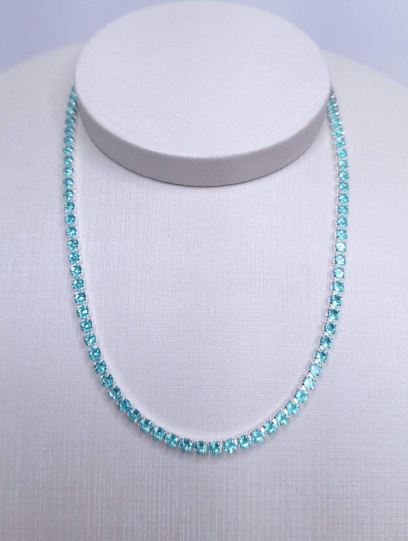 Colar Riviera Azul turquesa zircônia 3mm 40cm folheada Prata 925