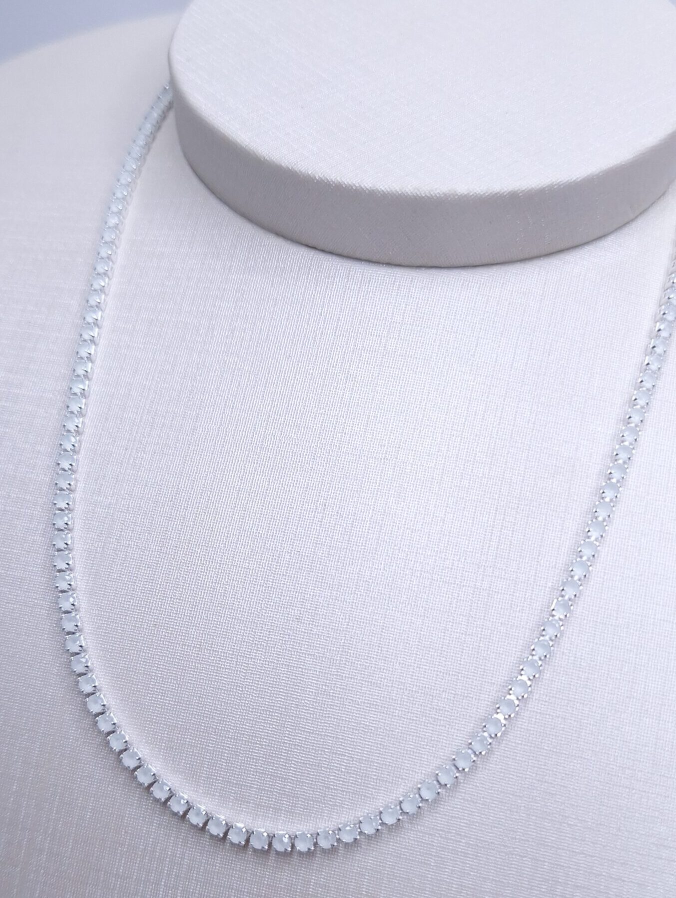 Colar Riviera verde claro leitosa 2mm 40cm folheada Prata 925