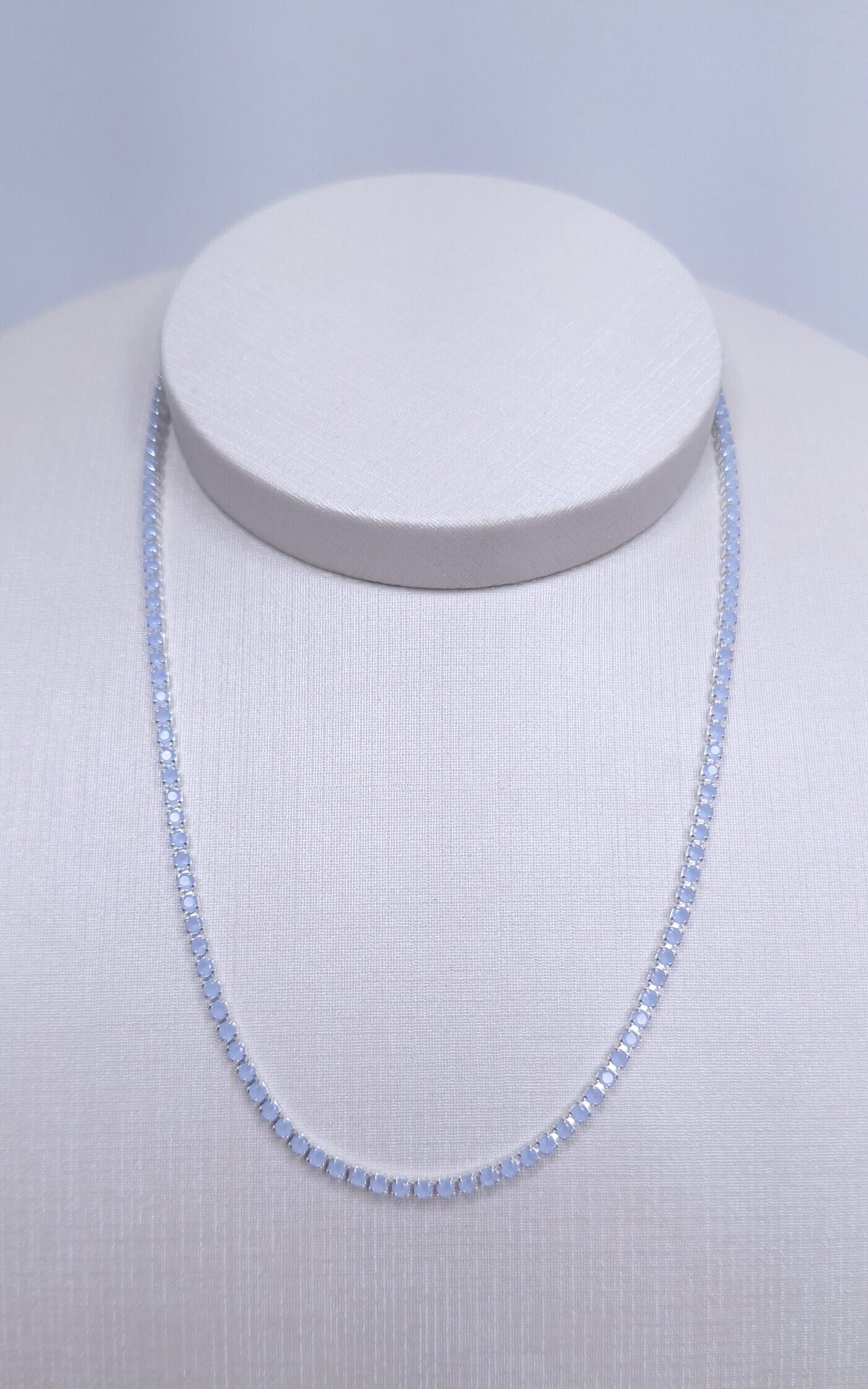 Colar Riviera azul bebê 2mm 40cm folheada Prata 925