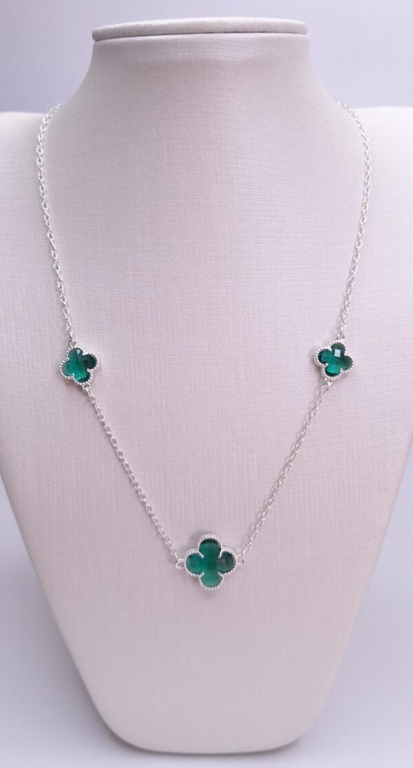 Colar Chocker 3 Trevos verdes Prata 925
