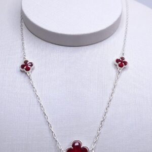 Colar Chocker 3 Trevos vermelhos Prata