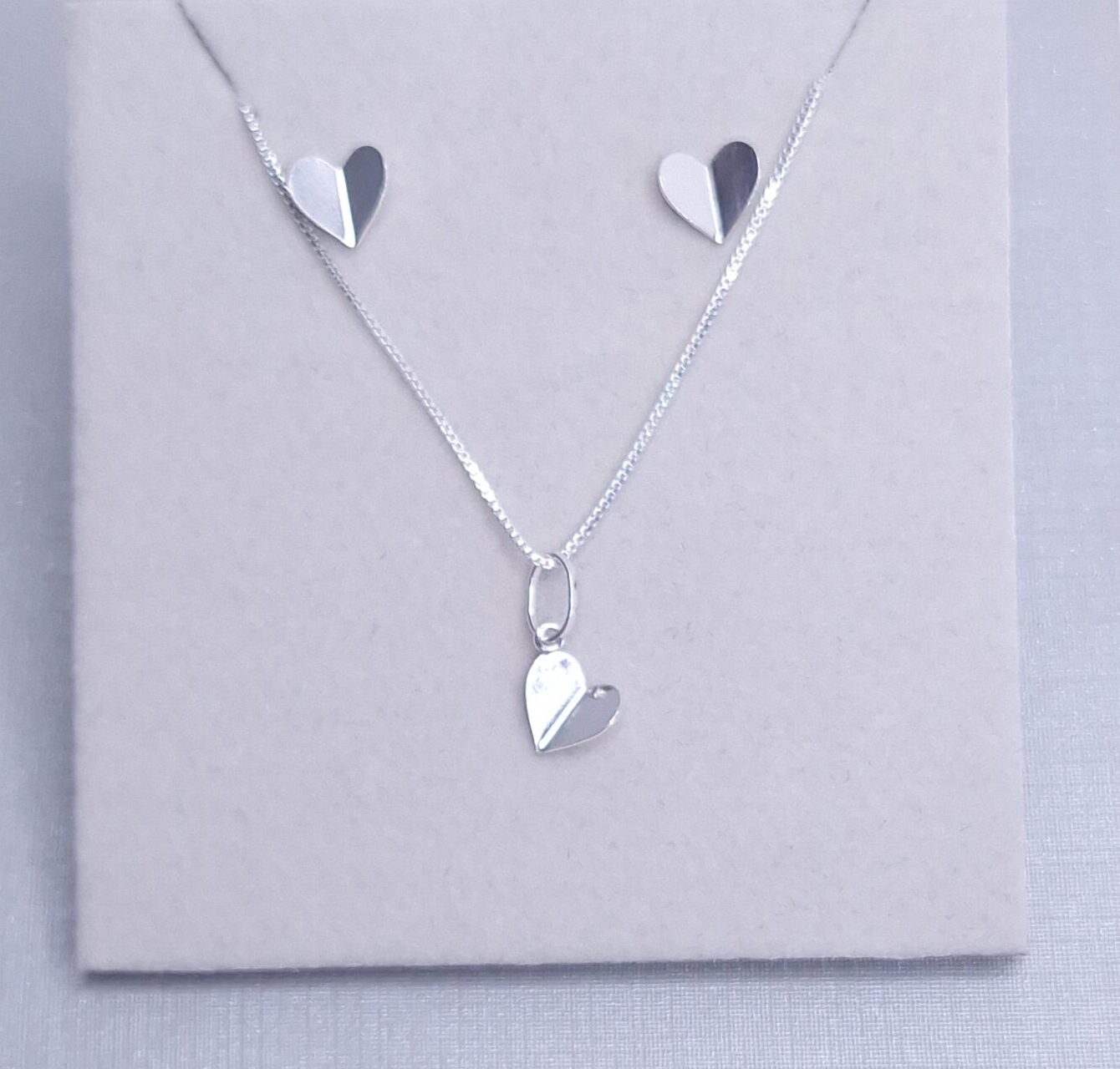 Conjunto Coração Origami colar e brincos Prata 925