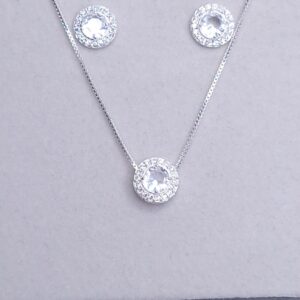Conjunto pingente e brincos 8,3mm redondo zircônia Cristal Prata 925