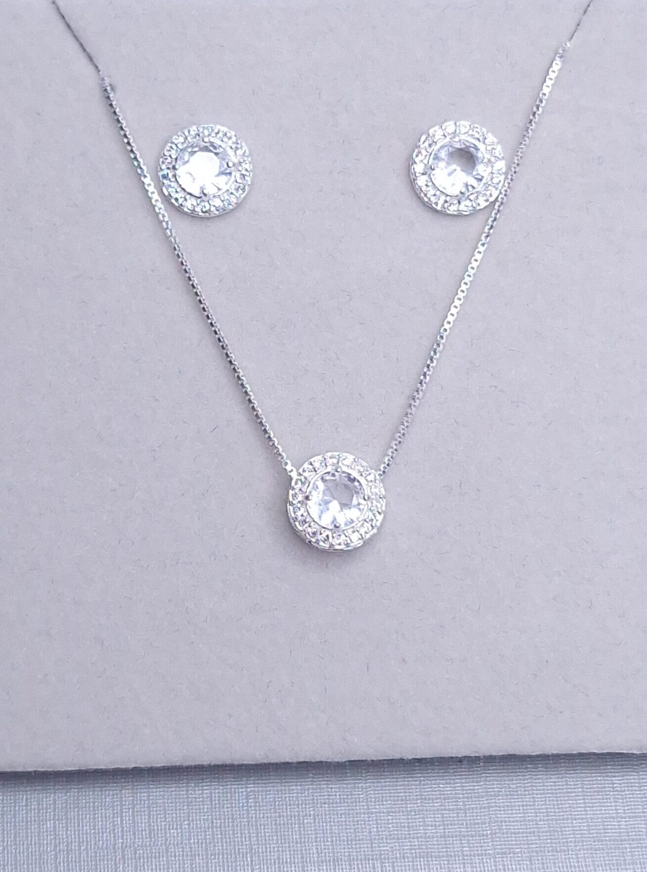 Conjunto pingente e brincos 8,3mm redondo zircônia Cristal Prata 925