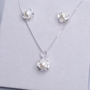 Conjunto Pérola 6mm prata torcida pingente e brincos Prata 925