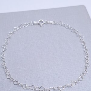 Tornozeleira Elos corações 0,4mm 24cm Prata 925