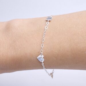 Pulseira 4 corações origami lisos 18cm Prata 925