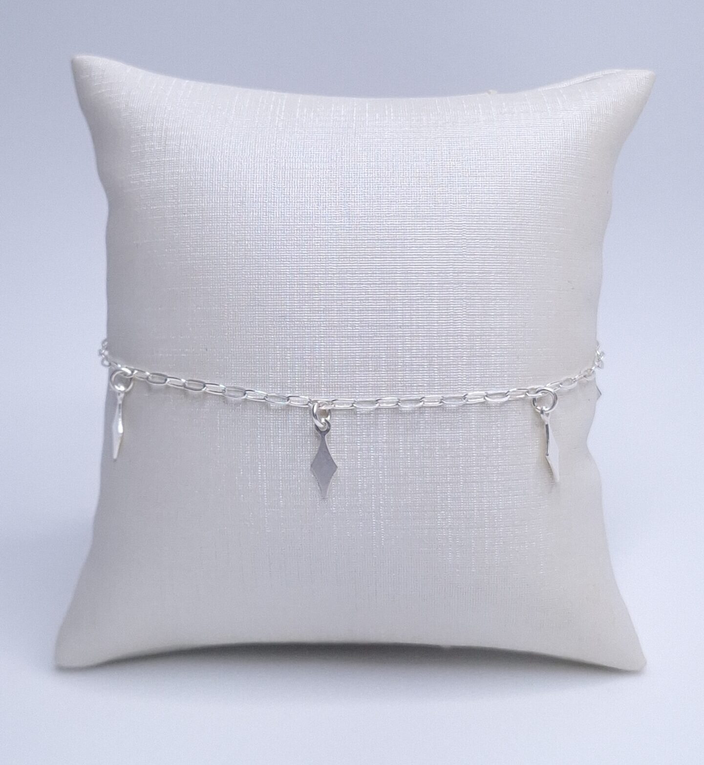 Pulseira 5 pingentes losango liso 19cm Prata 925