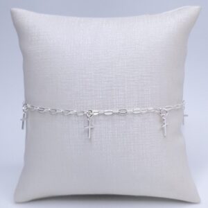 Pulseira 5 pingentes cruz lisas 18cm Prata 925