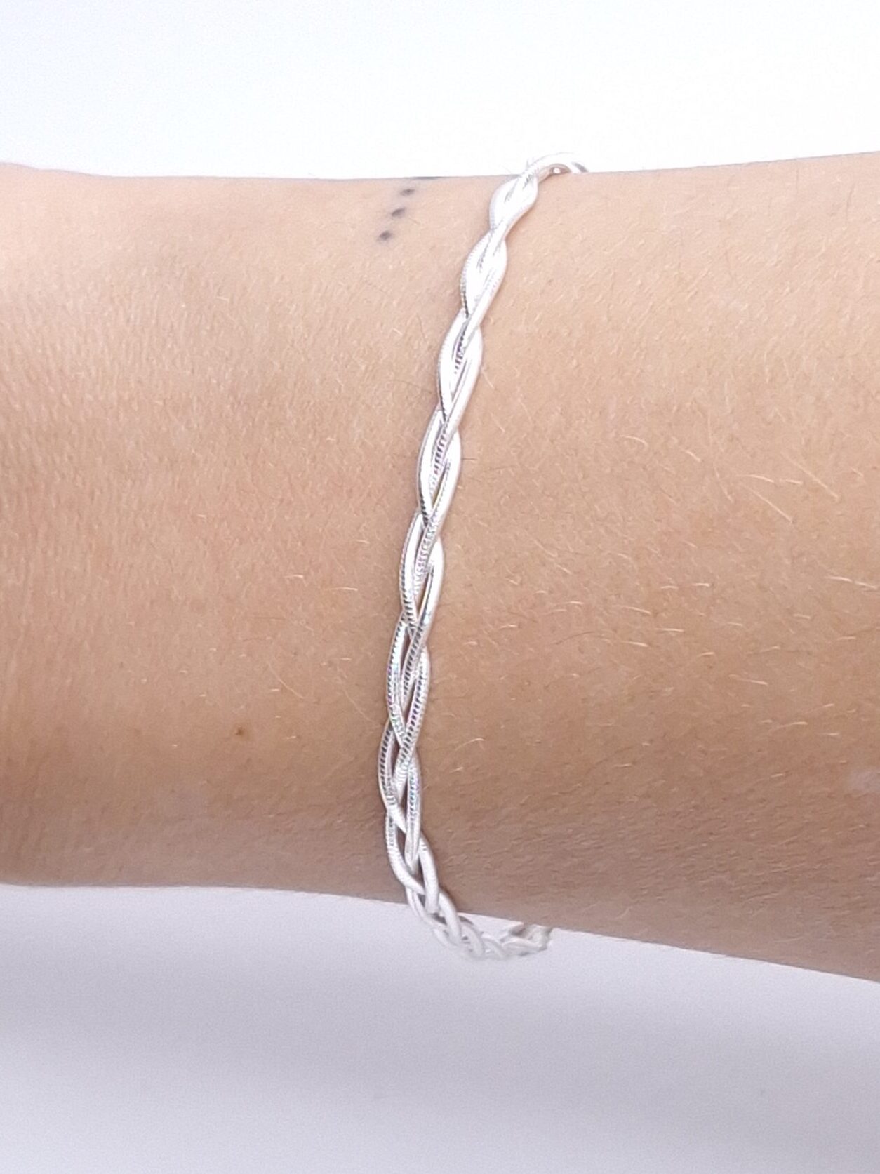 Pulseira 3 fios trançados rabo de rato 19cm Prata 925