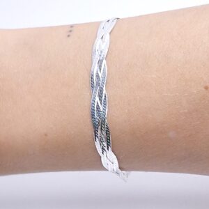 Pulseira 4 fios laminada trançada 19cm Prata 925