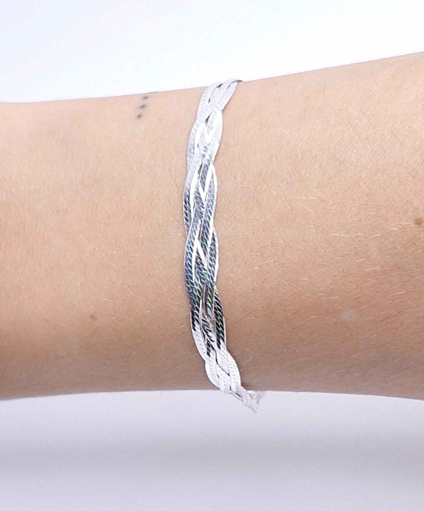 Pulseira 4 fios laminada trançada 19cm Prata 925