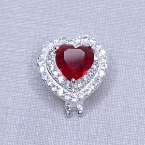 Pingente Charm Coração Zirconia Vermelho Rubi cravejado com Microzirconias 14mmx14mm Prata 925