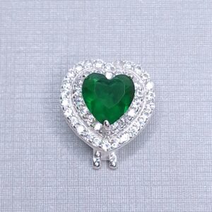 Pingente Charm Coração Zirconia Verde Esmeralda cravejado com Microzirconias 14mmx14mm Prata 925