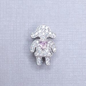 Pingente Charm Menina Coração Zirconia Pink cravejado 15mx10mm Prata 925