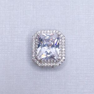 Pingente Charm Retangulo Cristal cravejado fecho click duplo 17mmx15mm Banhado à Ródio