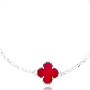 Pulseira Trevo Vermelho Rubi 15,5mm 18cm Prata 925