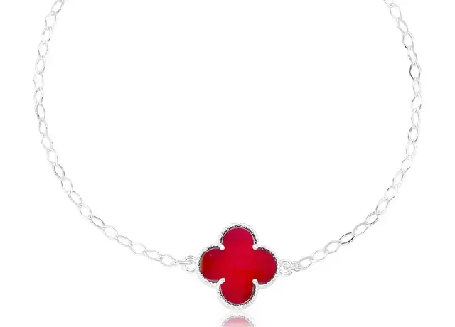 Pulseira Trevo Vermelho Rubi 15,5mm 18cm Prata 925
