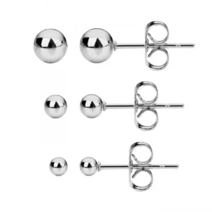 Trio de brincos esfera lisos 4/3/2mm B. B. Ródio