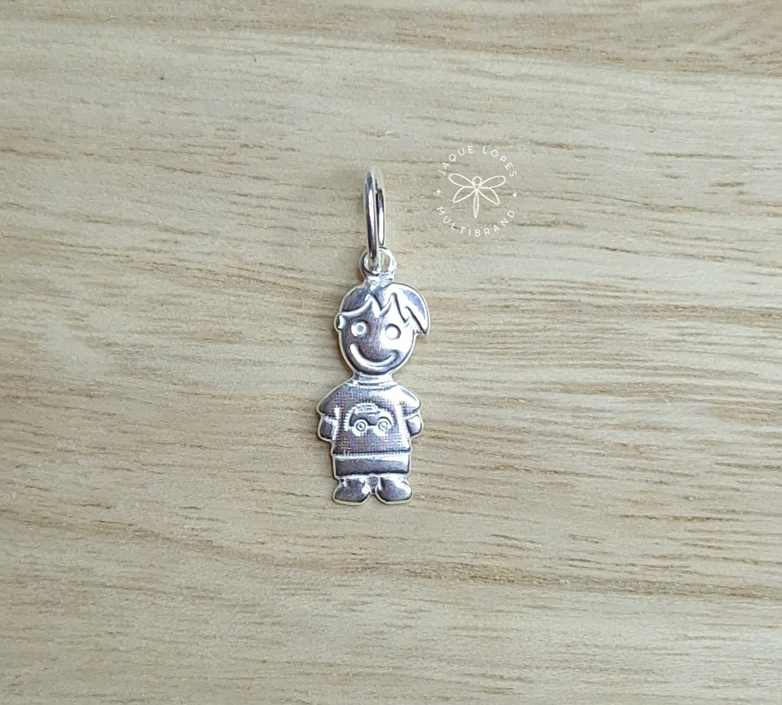 Pingente Menino liso com carrinho gravado 20mm Prata 925