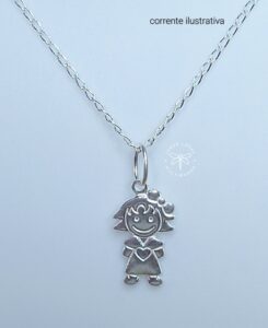 Pingente Menina liso com coração gravado 20mm Prata 925