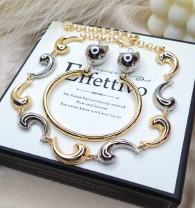 Colar De Gotas trabalhadas 40cm Duo Banho de Ródio/Ouro 18k