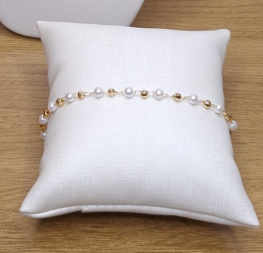 Pulseira Mini pérolas e esferas 16cm com extensor de 5cm Banho de Ouro 18k
