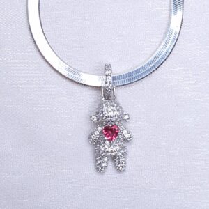 Pingente Alta joalheira Riviera Menina Coração Vermelho Cravejado fecho click Prata 925