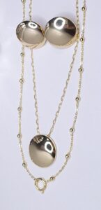 Colar ping. Botão liso 30mm 41cm c/ extensor 5cm Banho de Ouro 18k