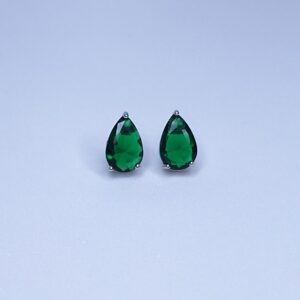 Brinco Gota zircônia Verde esmeralda cravejado 12mm B. ródio