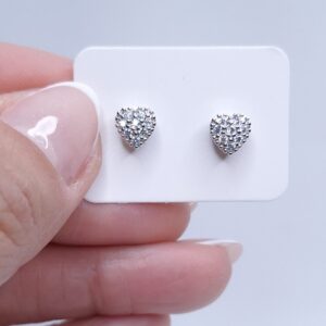 Brinco coração caixa alta cravejado microzircônia 6mm B. Ródio