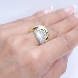 Anel Gotas cravejada insp. alta joalheria Banho de Ouro 18k