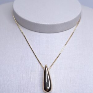 Colar ping. Gota lisa 25mm corrente veneziana 45/50cm fecho bóia Banho de Ouro 18k