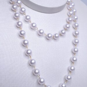 Colar pérola redonda sintética longo 7mm 70cm Banho de Ouro 18k