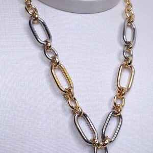 Colar De Elos Mistos Pingente Cadeado 45cm Duo Banho de Ródio/Ouro 18k