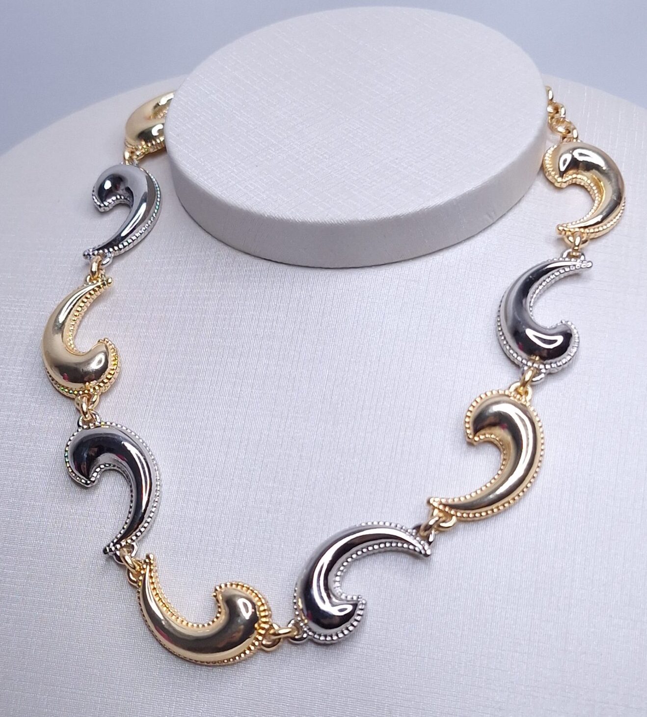 Colar De Gotas trabalhadas 40cm Duo Banho de Ródio/Ouro 18k